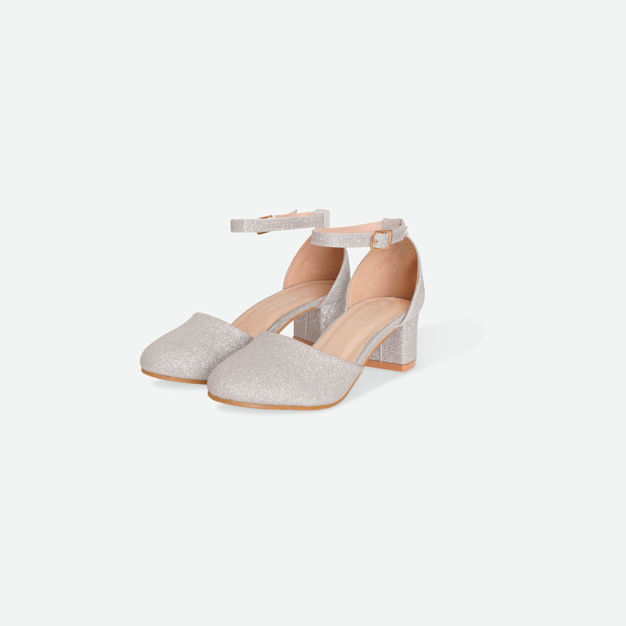 SHIMMER- Silver Glitter block heel shoe