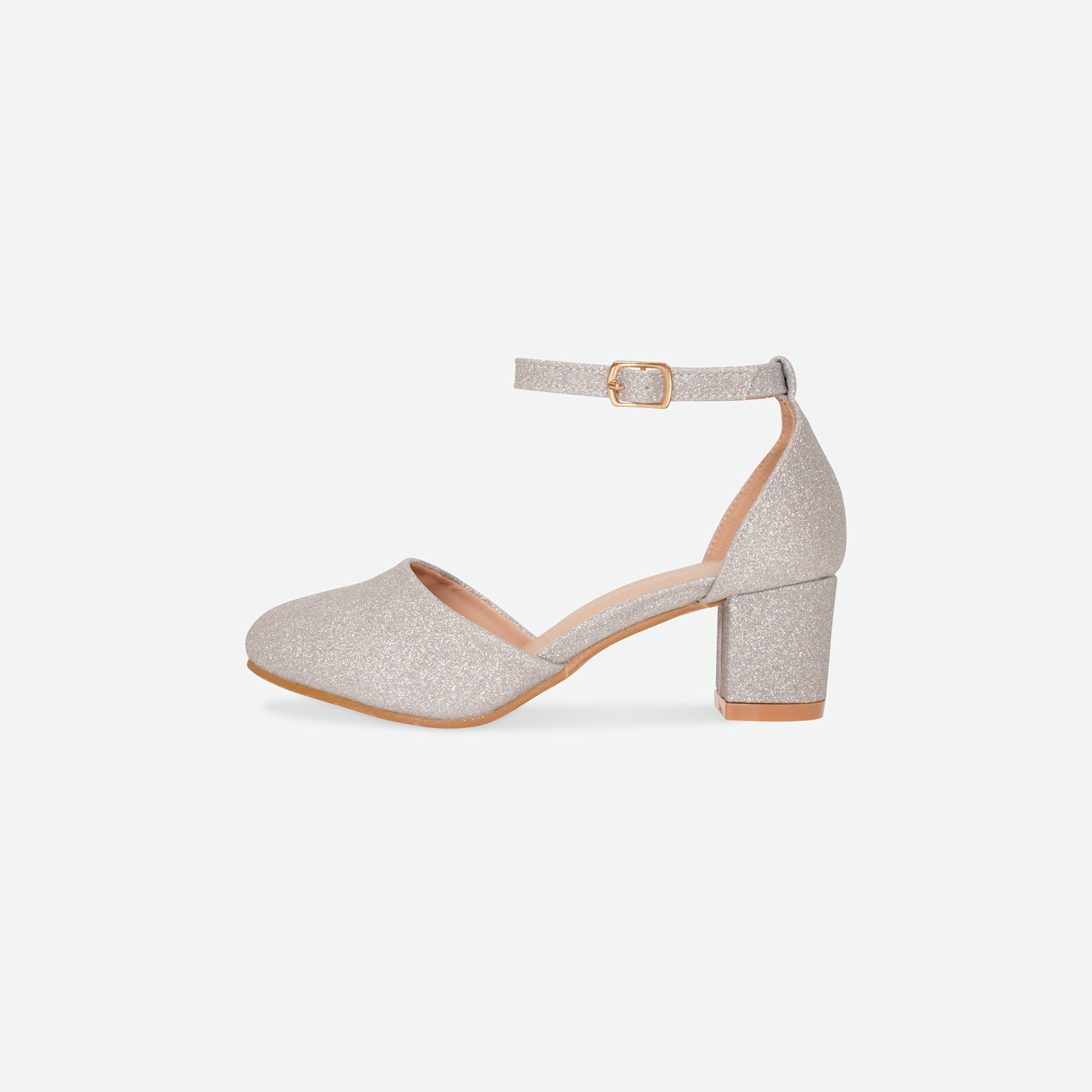 SHIMMER- Silver Glitter block heel shoe