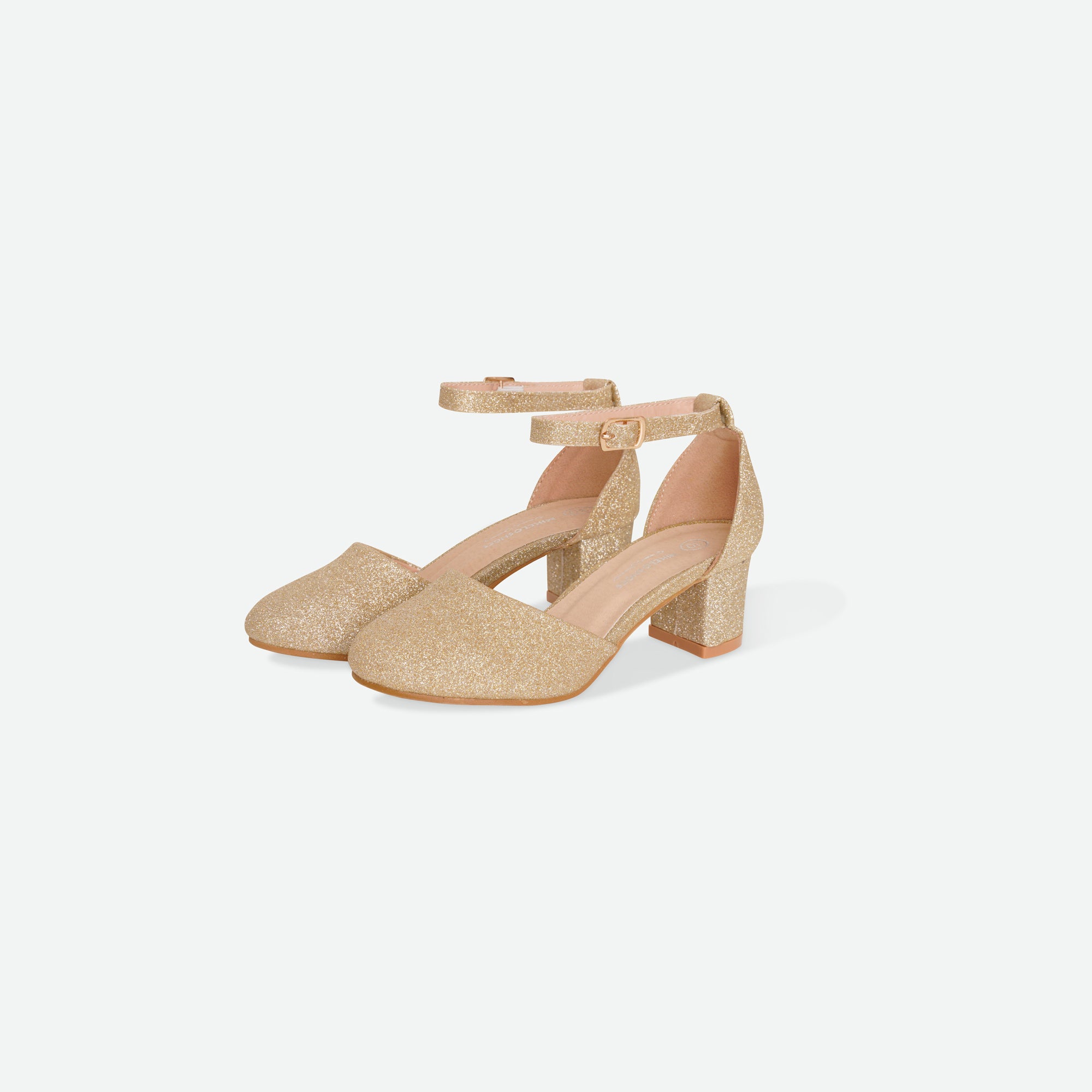 SHIMMER- Gold Glitter block heel shoe