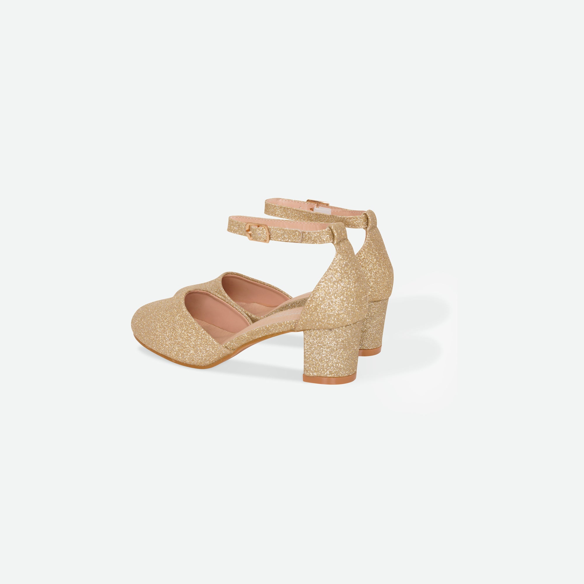 SHIMMER- Gold Glitter block heel shoe