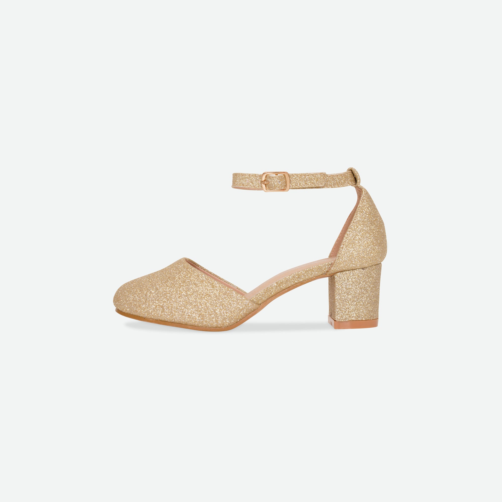 SHIMMER- Gold Glitter block heel shoe