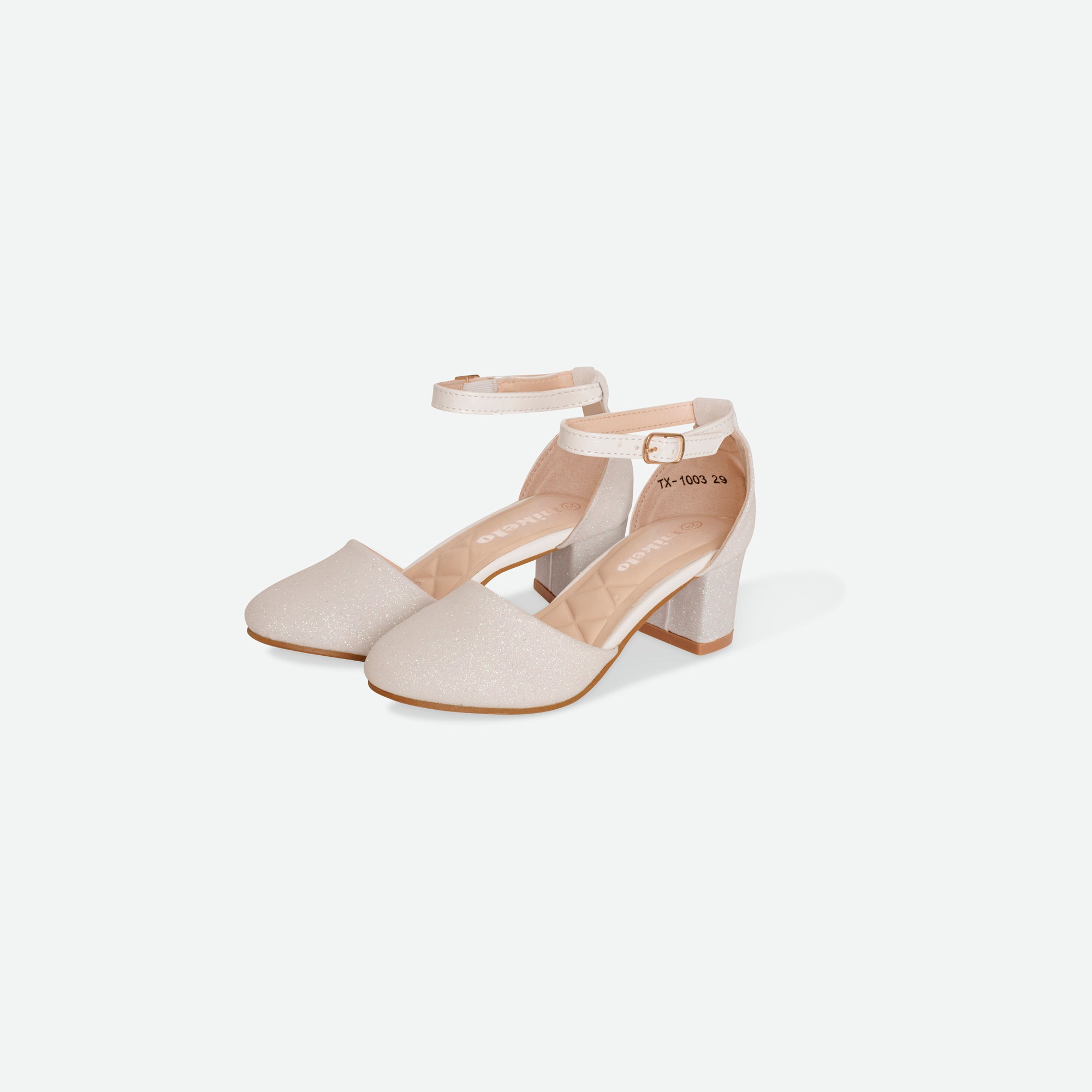 SHIMMER- White Glitter block heel shoe