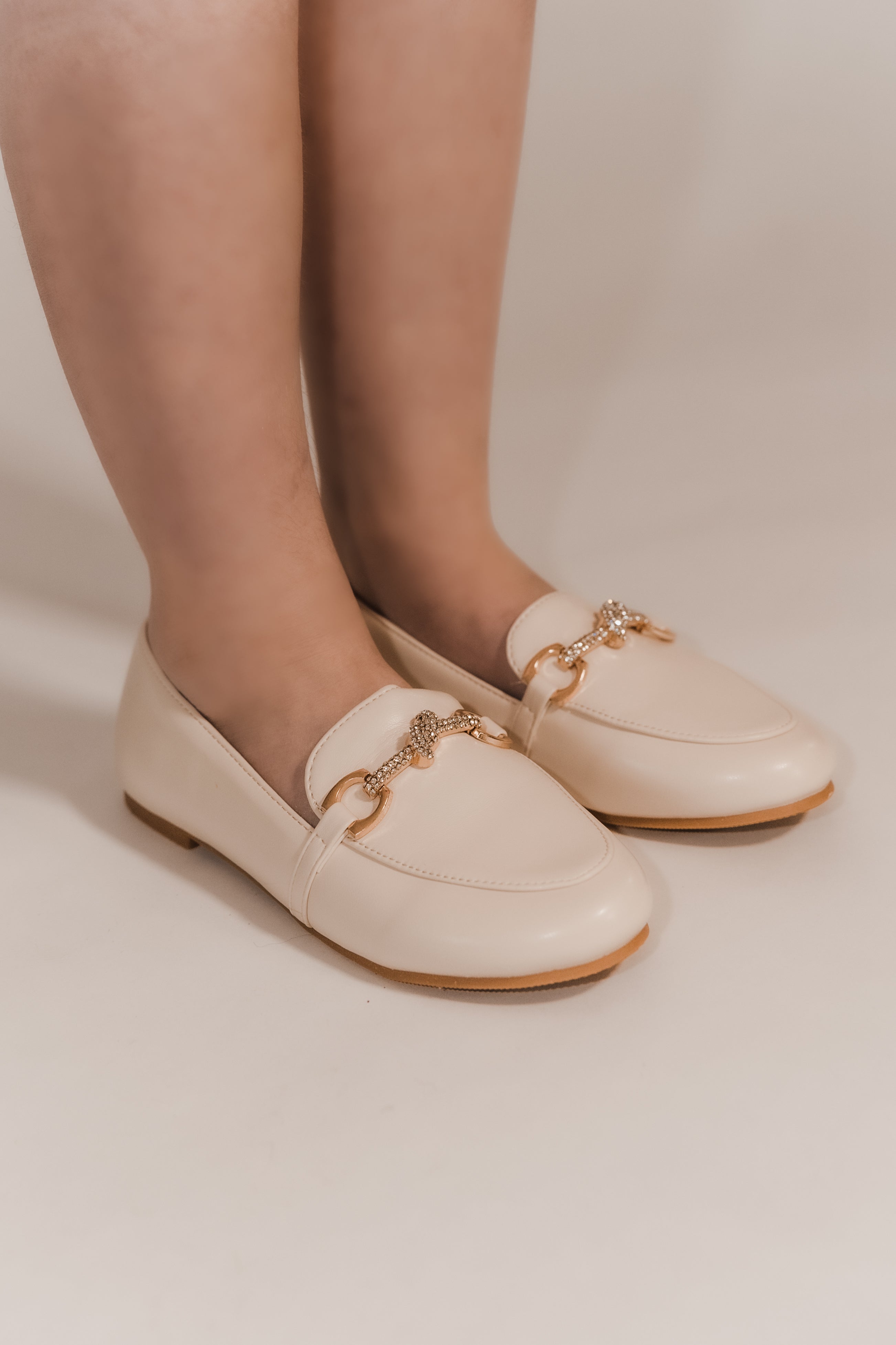 ELICE- Beige Girls Diamante Ballerina Loafers