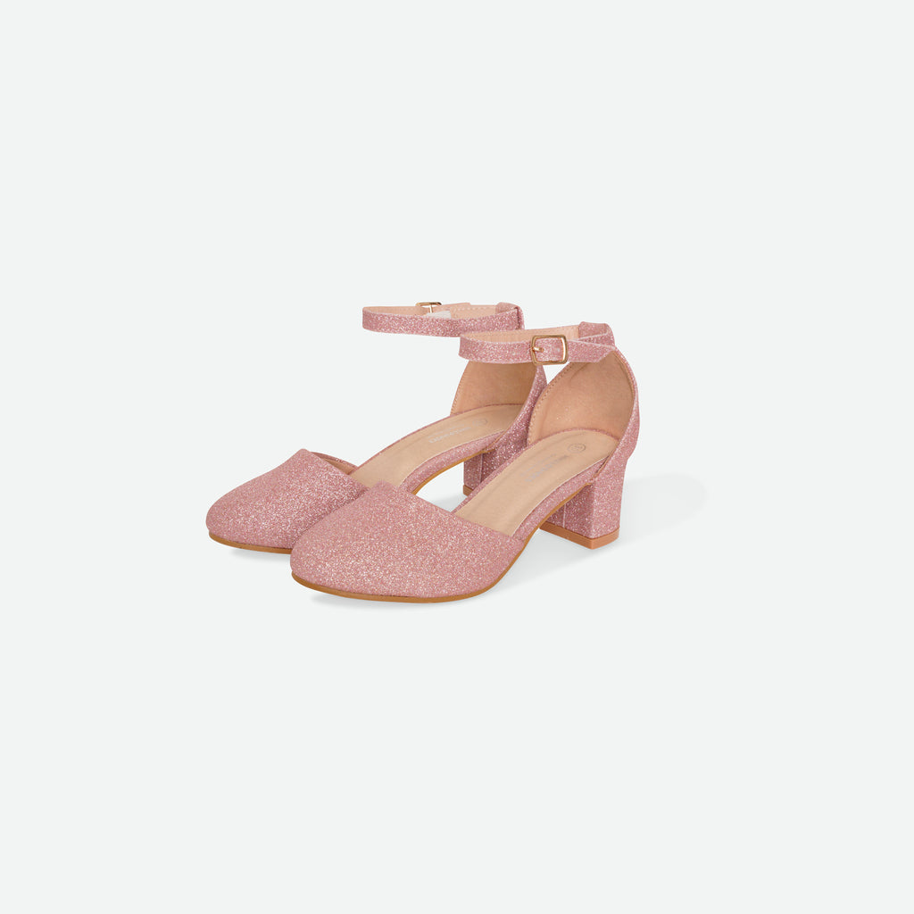 SHIMMER- Pink Glitter block heel shoe