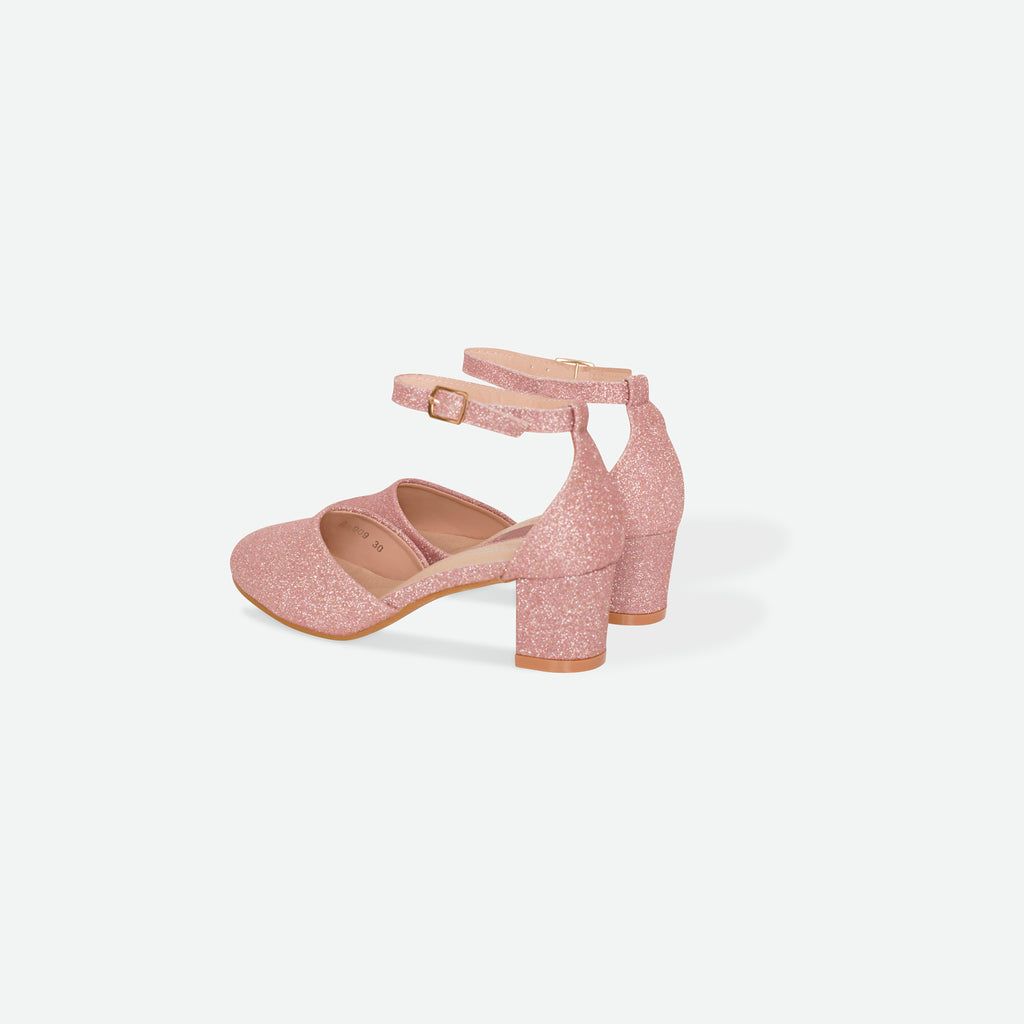 SHIMMER- Pink Glitter block heel shoe