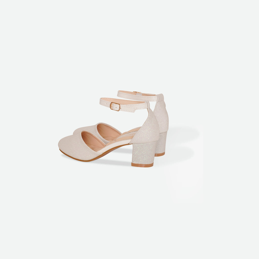 SHIMMER- White Glitter block heel shoe