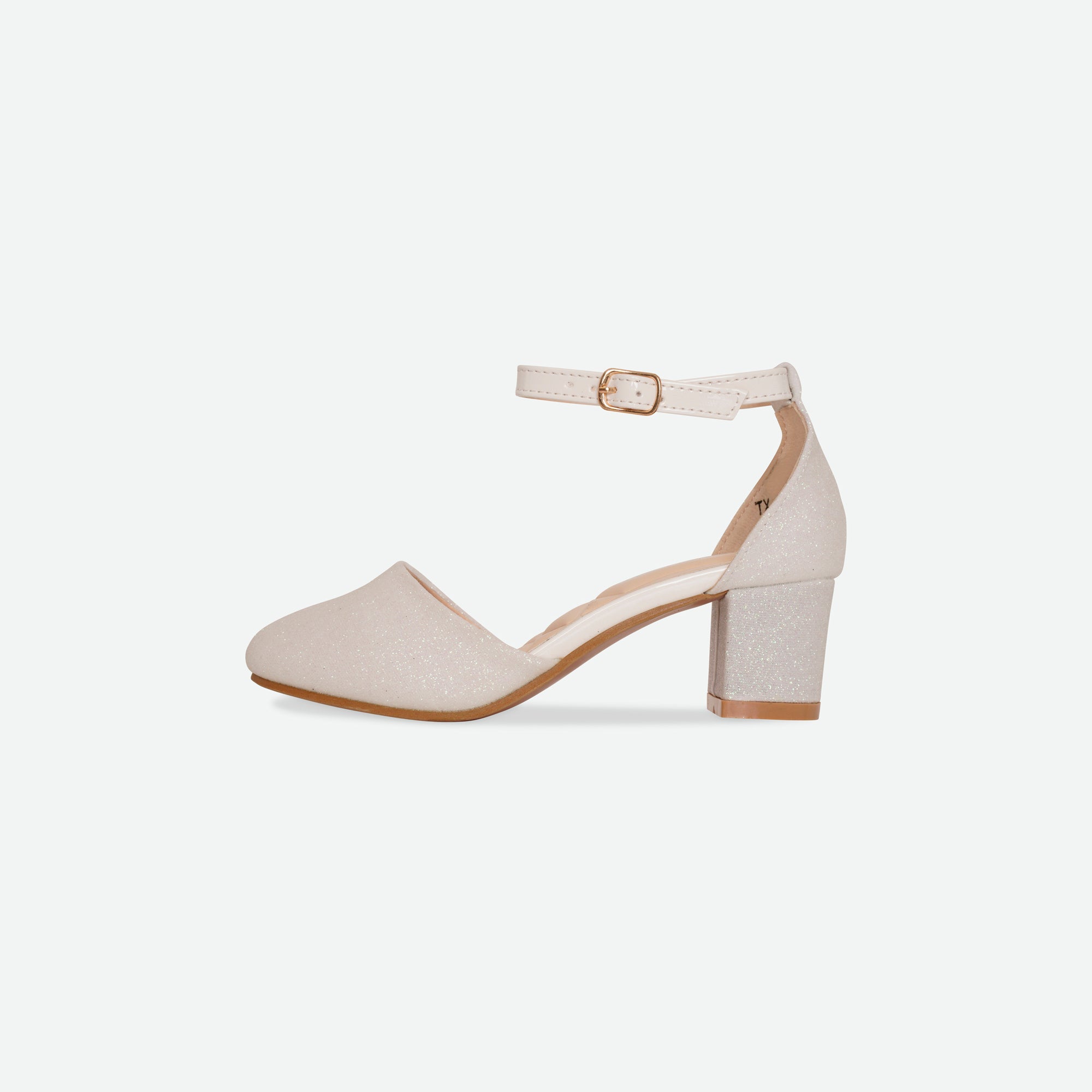 SHIMMER- White Glitter block heel shoe