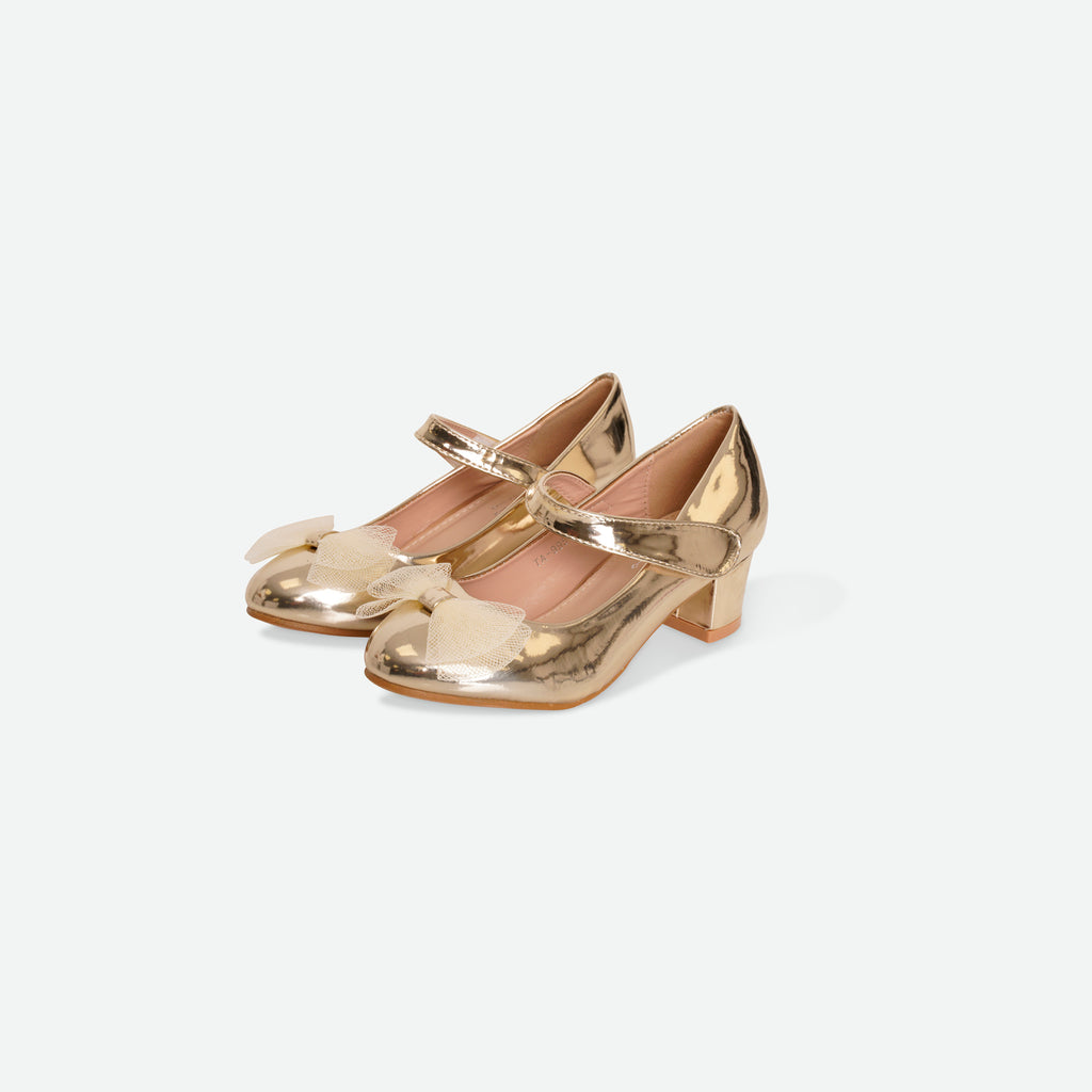 SKYE- Gold Patent bow block heel