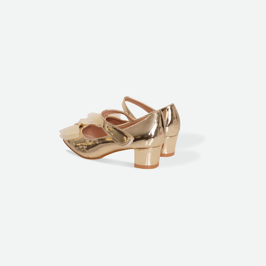 SKYE- Gold Patent bow block heel