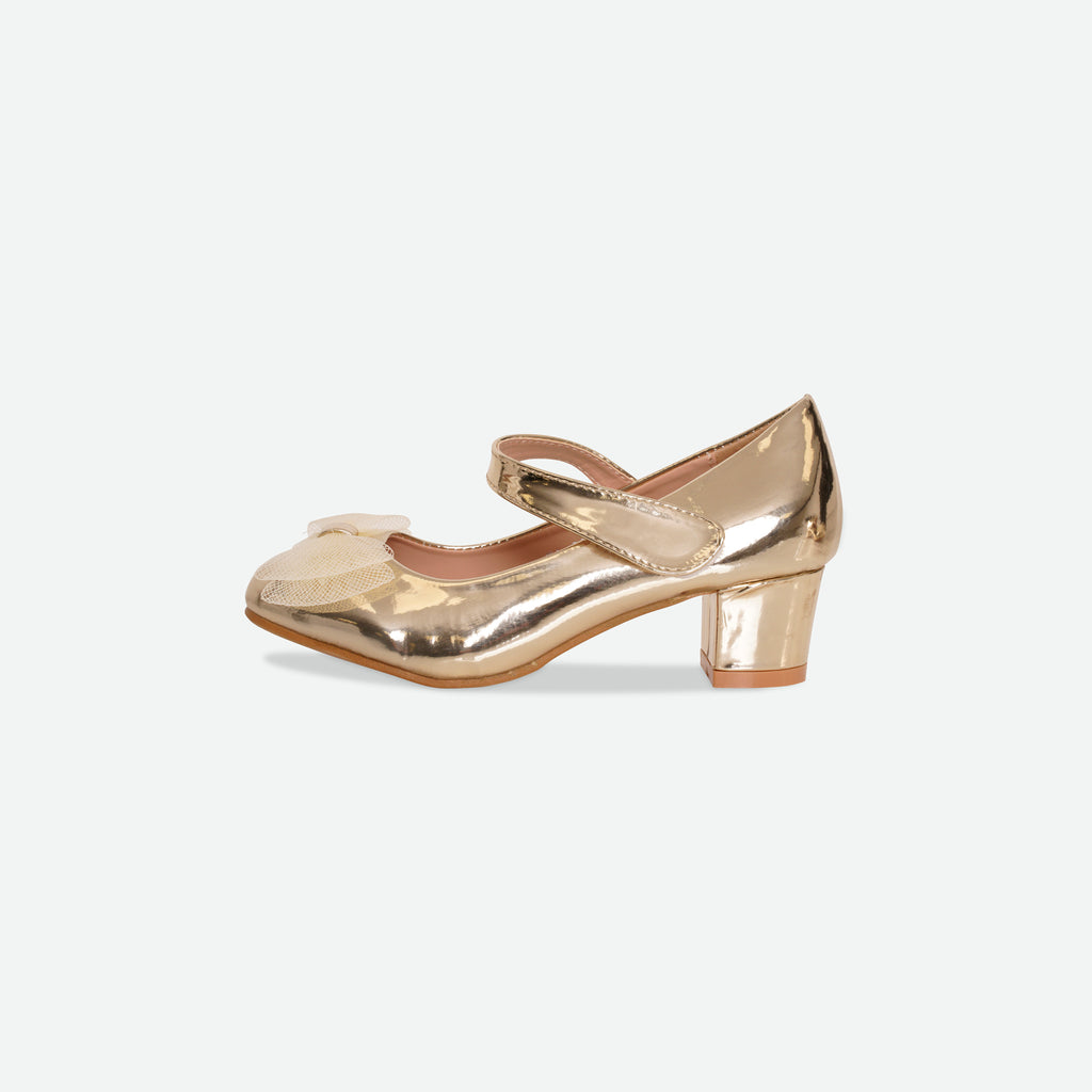 SKYE- Gold Patent bow block heel