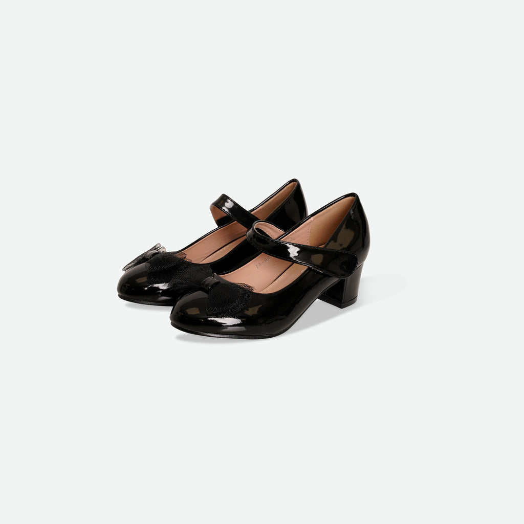 SKYE- Black Patent bow block heel