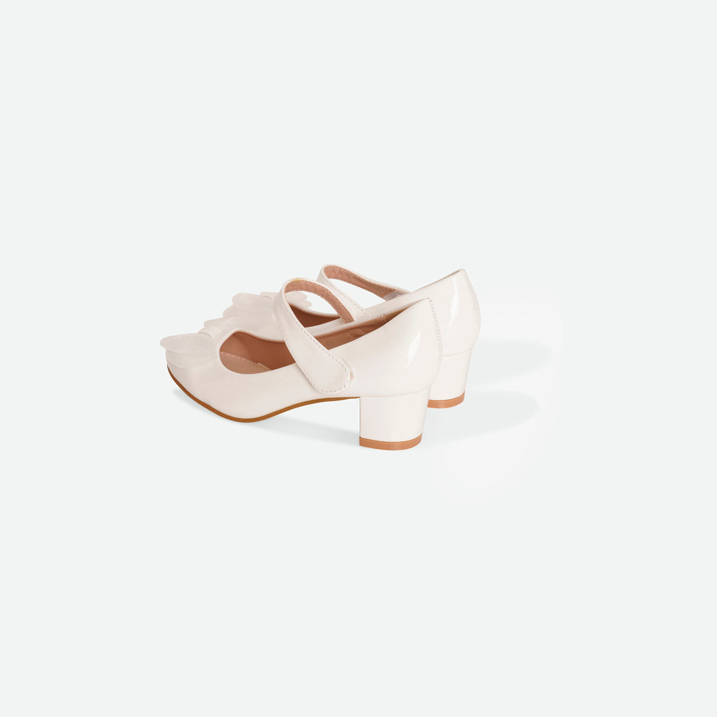 SKYE- White Patent bow block heel