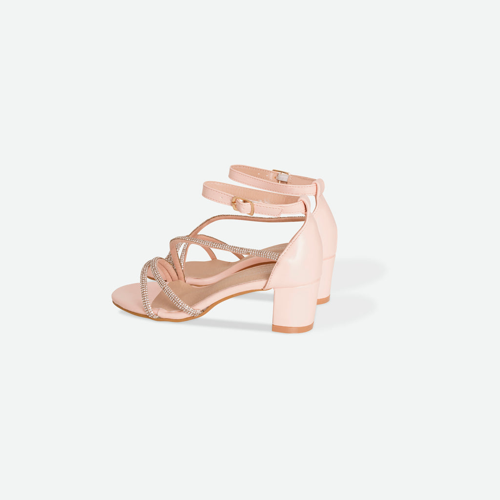 TINA- Pink Multi-strap block heel sandal.
