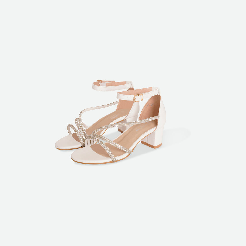 TINA- White Multi-strap block heel sandal.