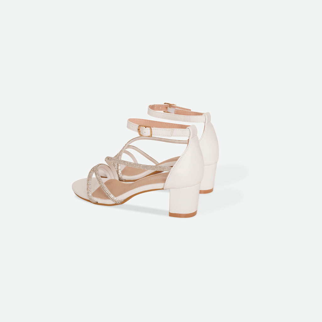 TINA- White Multi-strap block heel sandal.