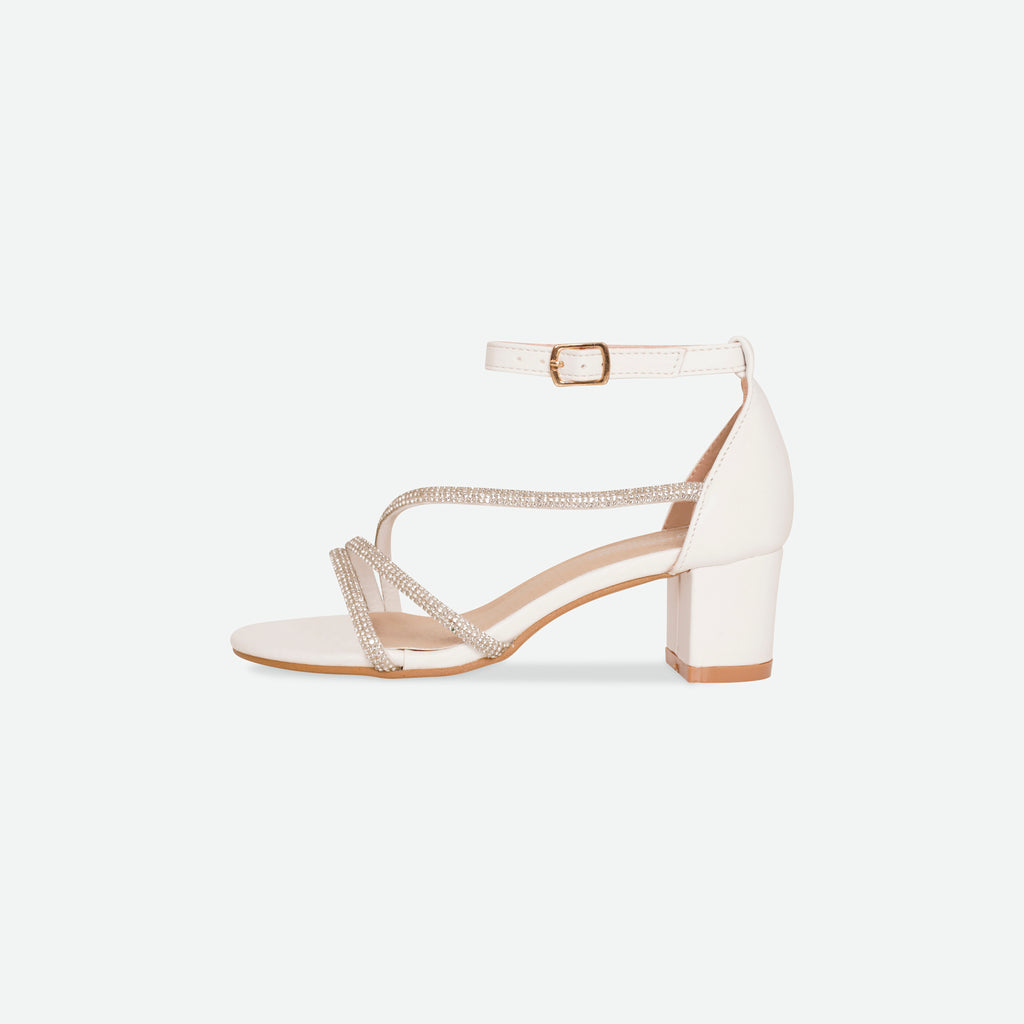 TINA- White Multi-strap block heel sandal.