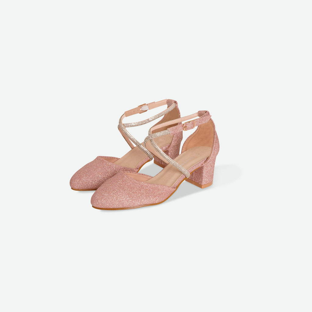 LYDIA- Pink Glitter block heel shoe