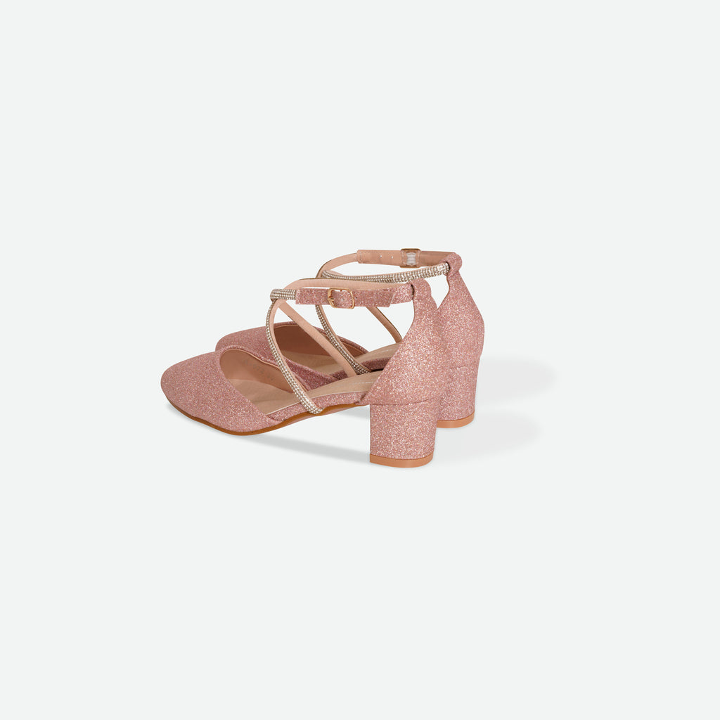 LYDIA- Pink Glitter block heel shoe