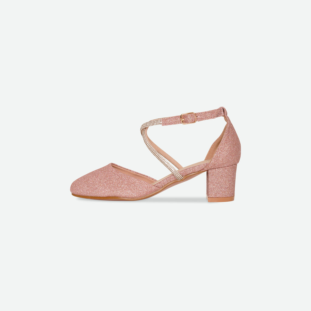 LYDIA- Pink Glitter block heel shoe