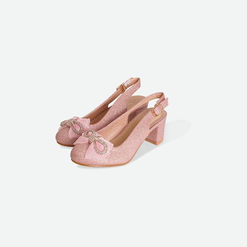 BEAU- Pink Glitter bow block heel shoe
