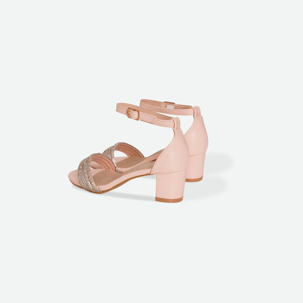 BELLA- Pink diamante block heel sandal