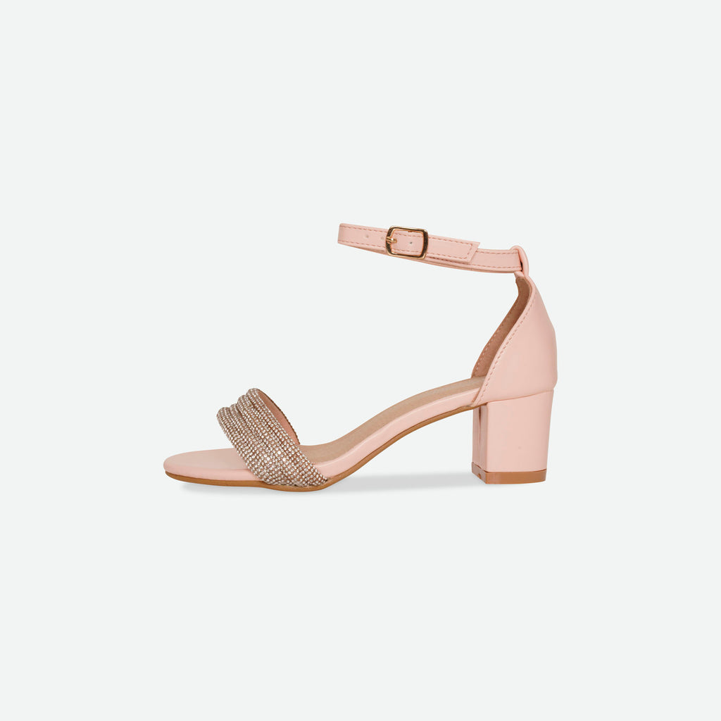 BELLA- Pink diamante block heel sandal