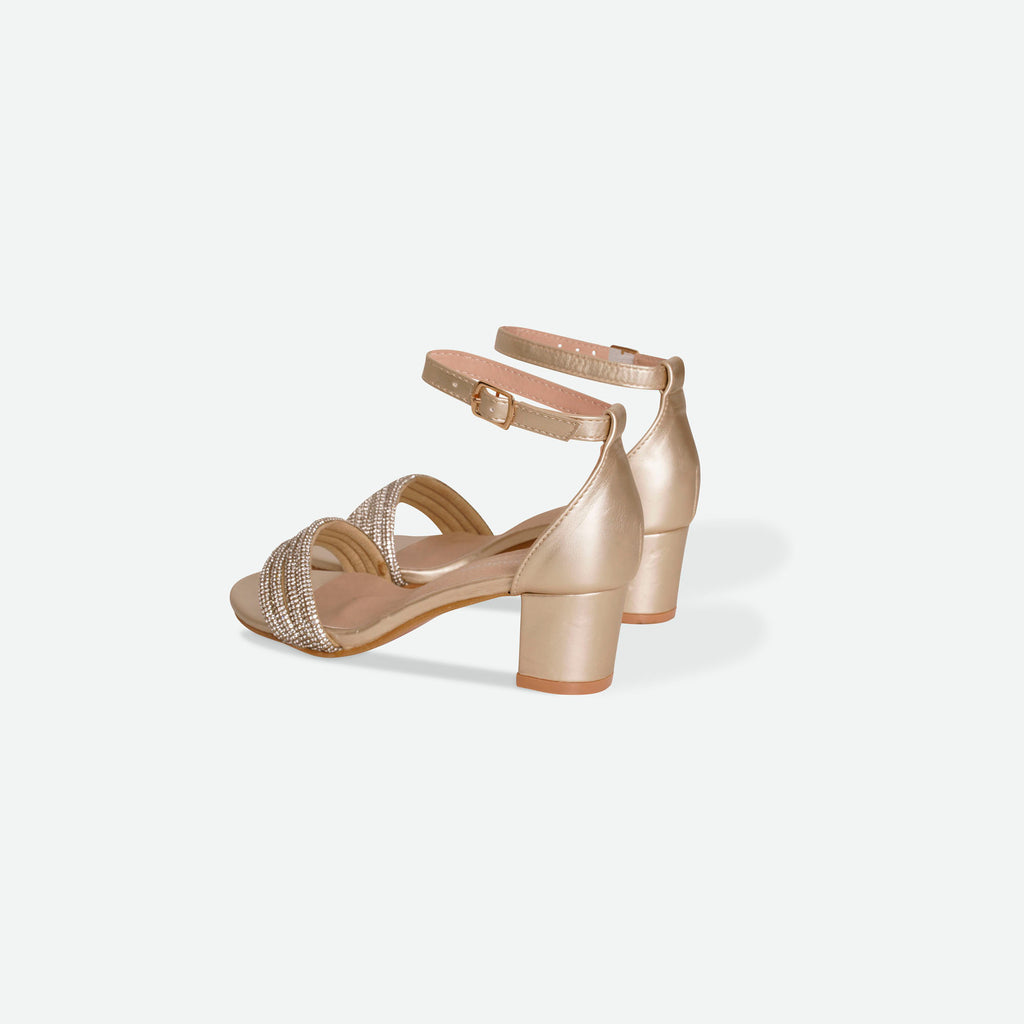 BELLA- Gold diamante block heel sandal