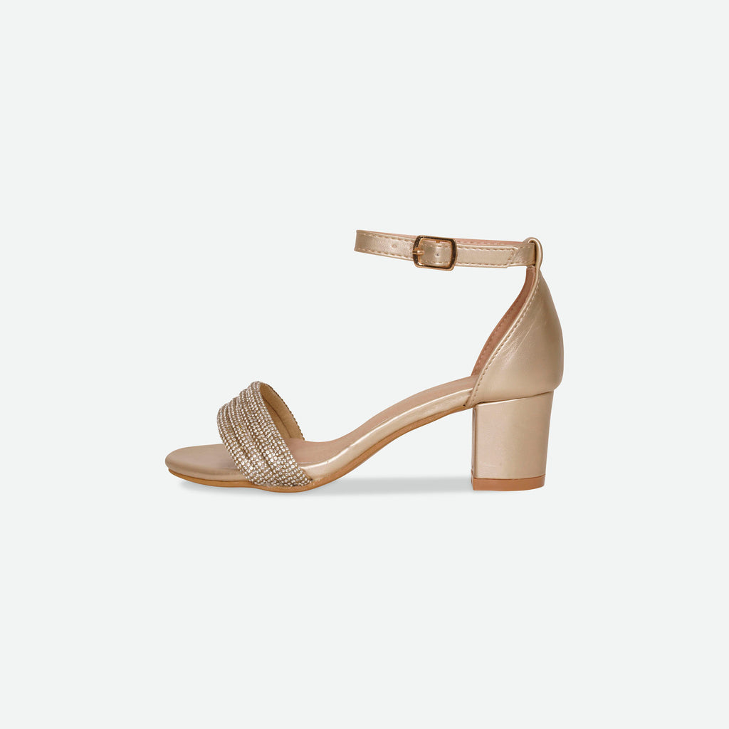 BELLA- Gold diamante block heel sandal
