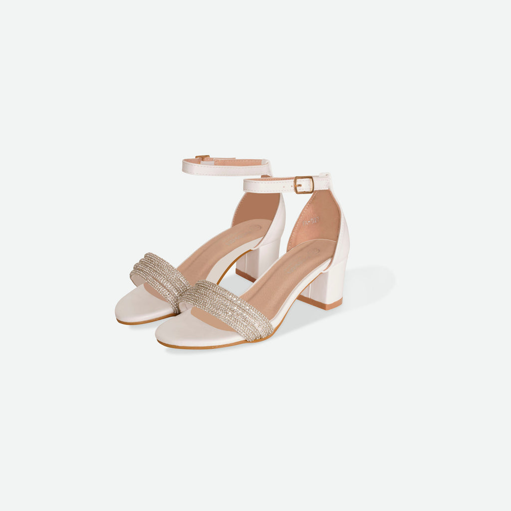 BELLA- White diamante block heel sandal