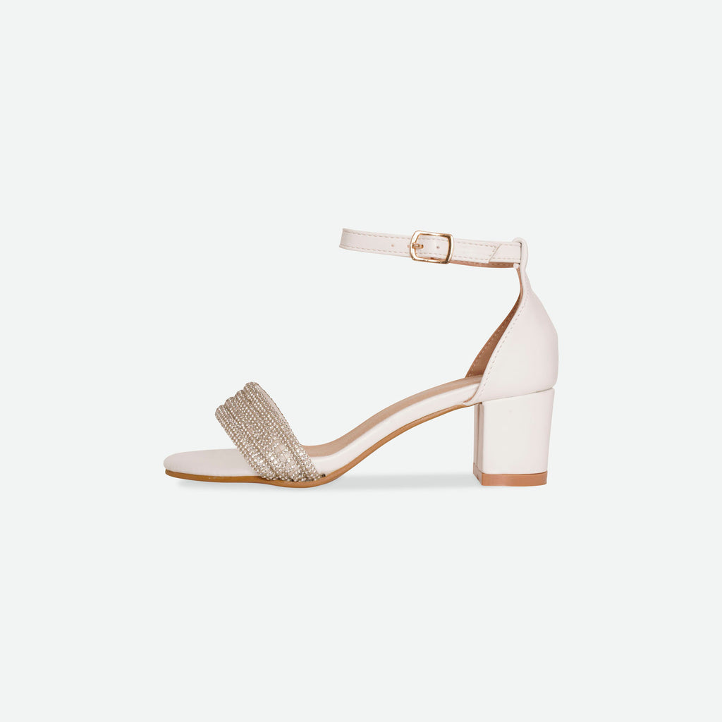 BELLA- White diamante block heel sandal