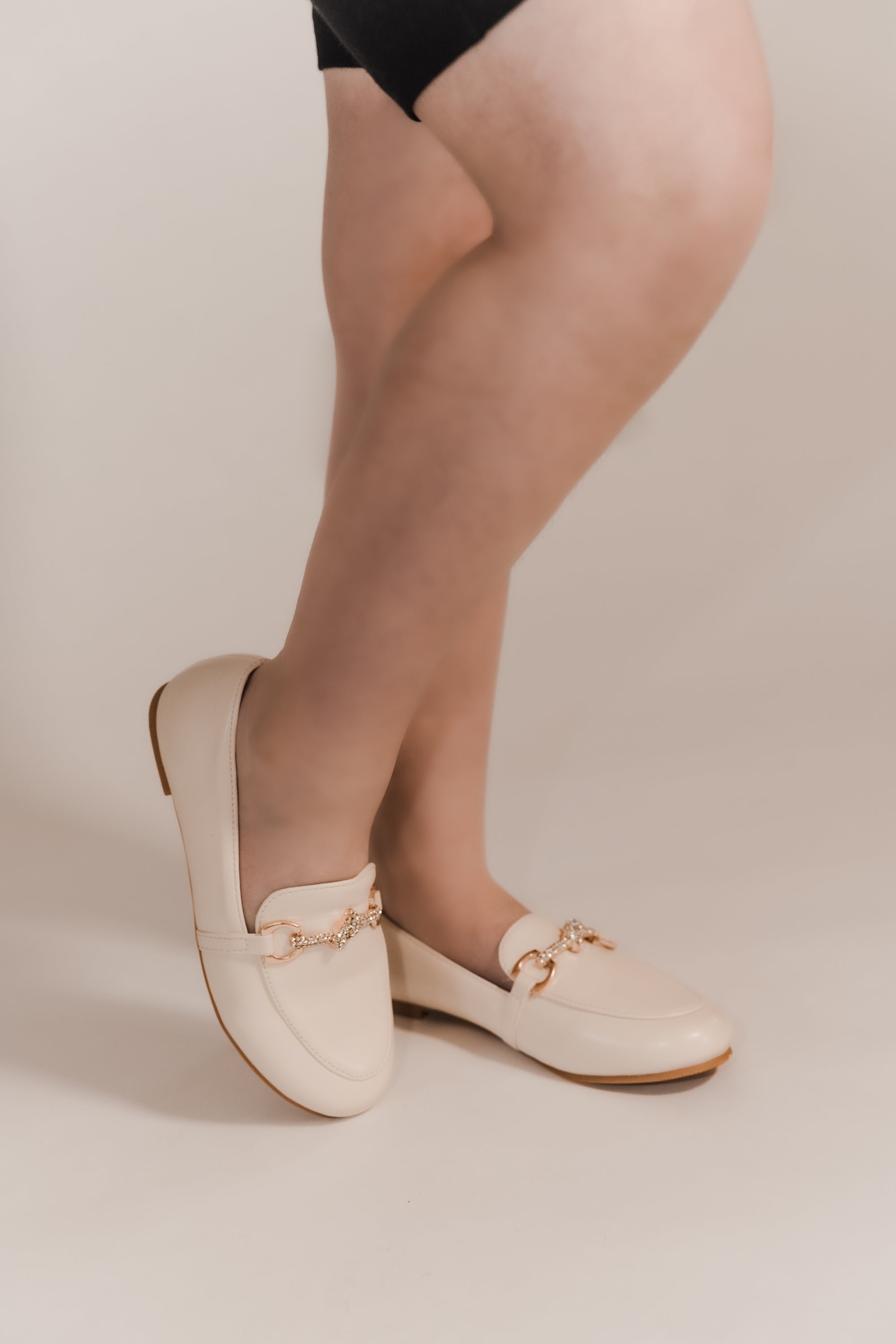ELICE- Beige Girls Diamante Ballerina Loafers