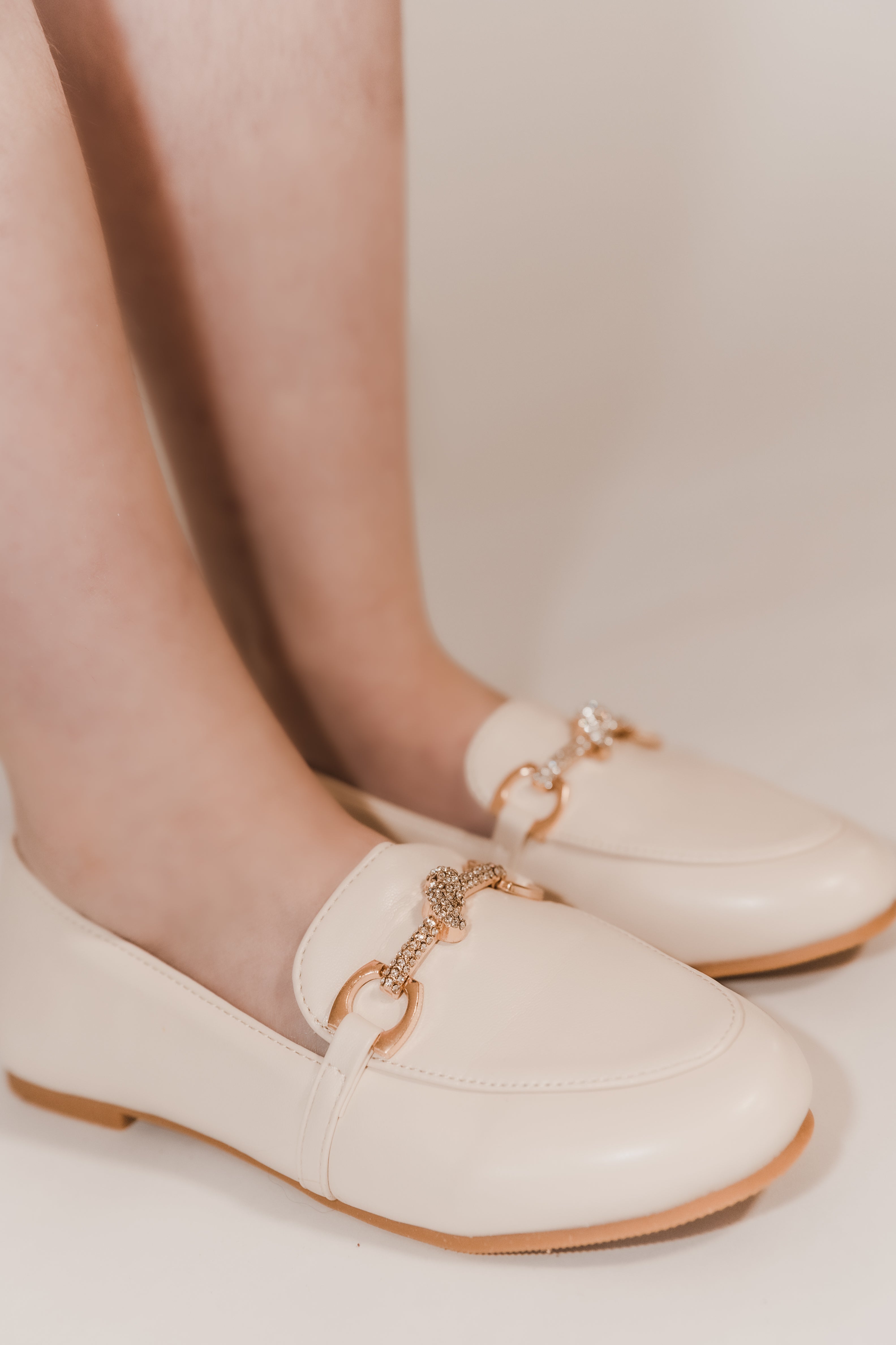 ELICE- Beige Girls Diamante Ballerina Loafers
