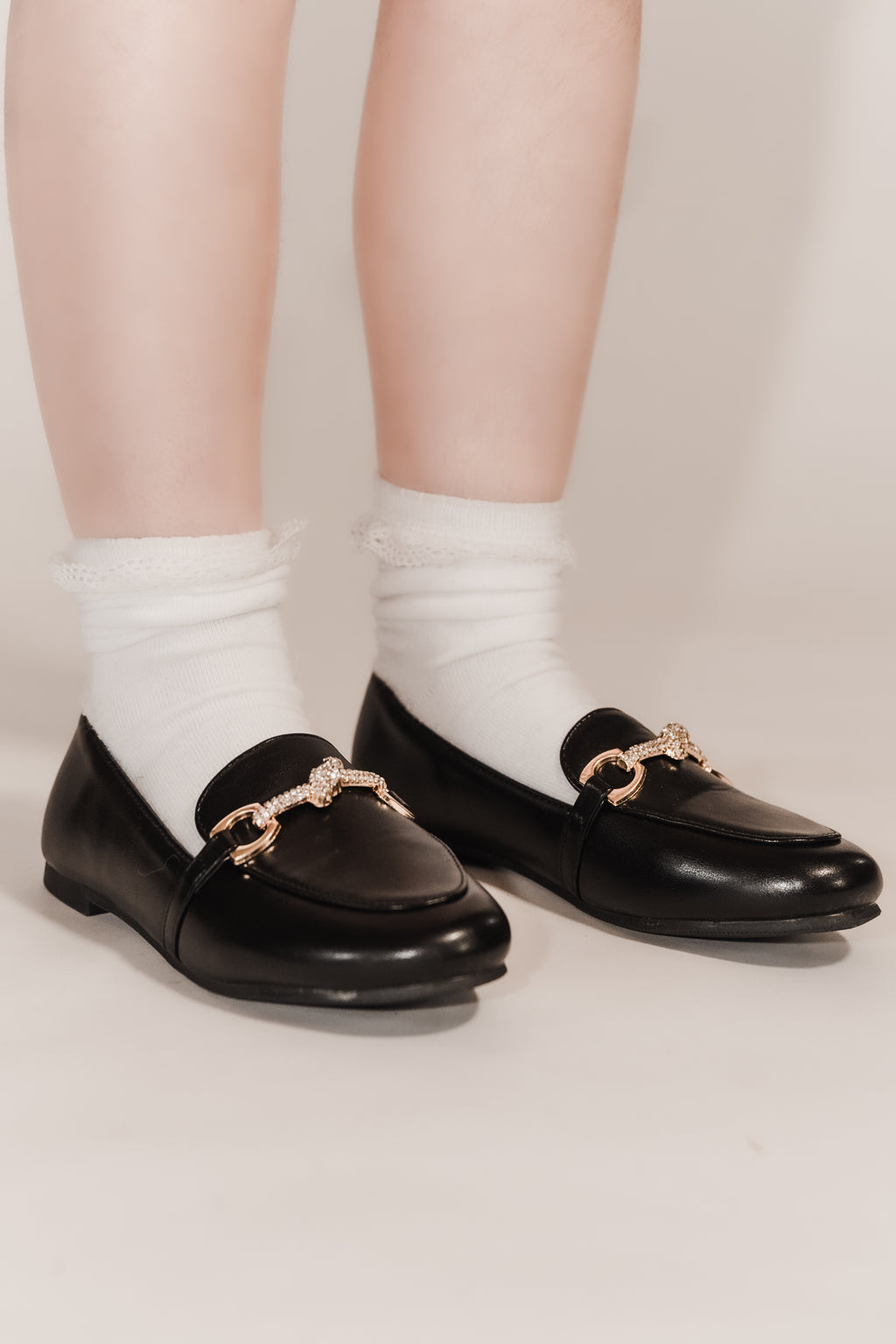 ELICE- Black Girls Diamante Ballerina Loafers