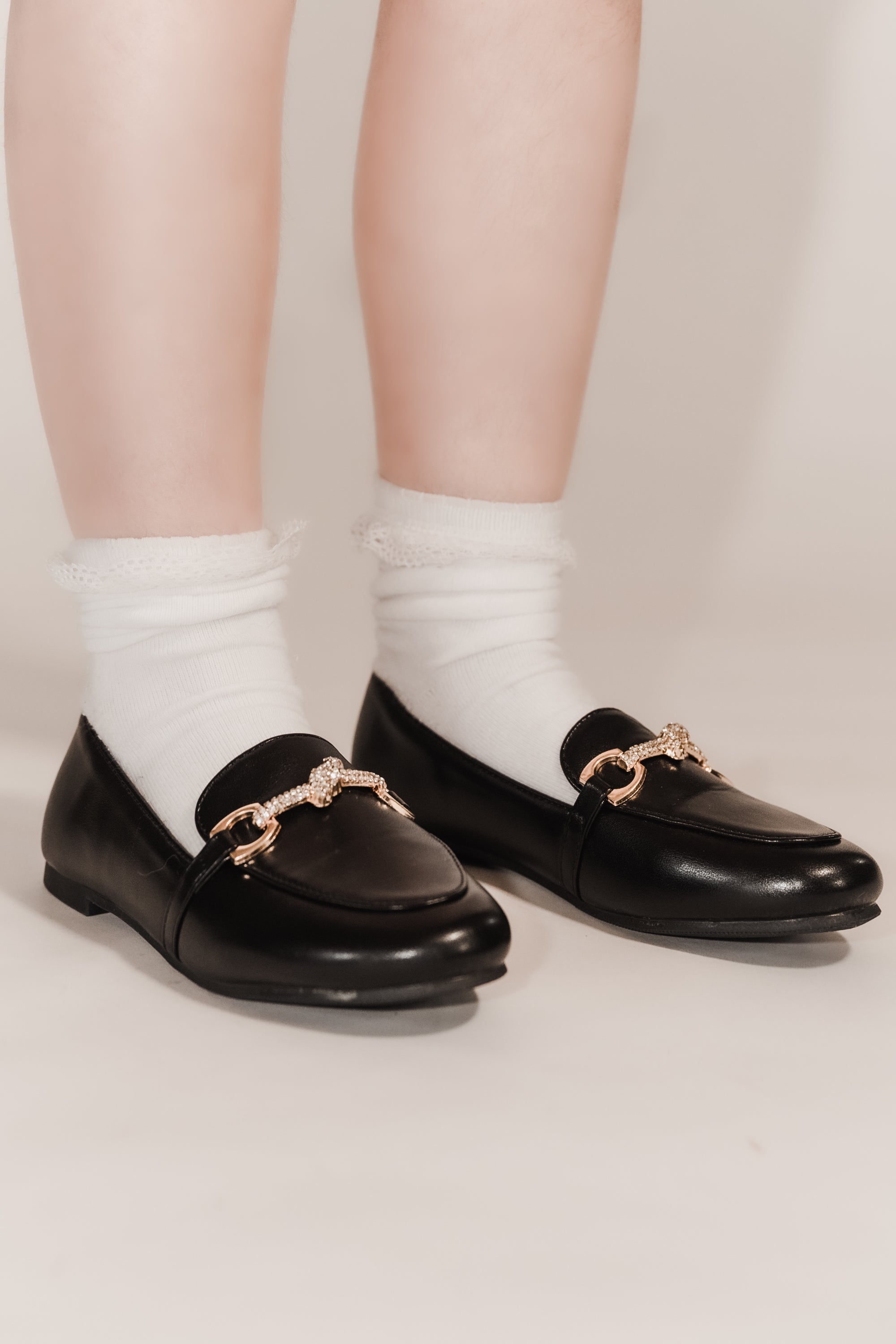 ELICE- Black Girls Diamante Ballerina Loafers