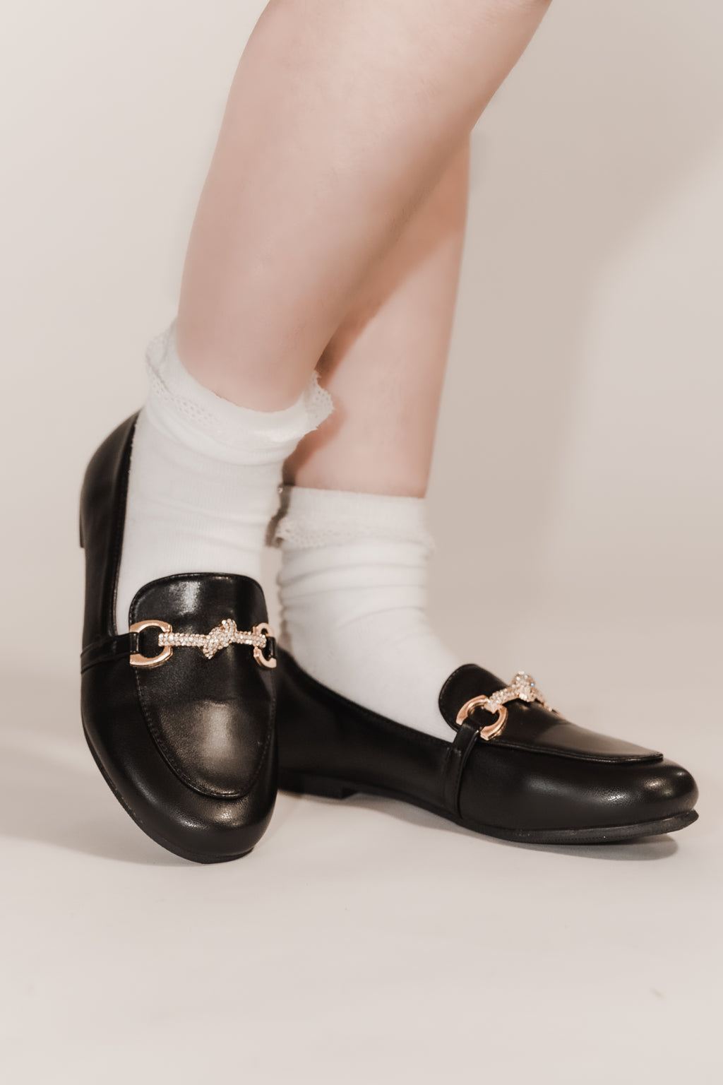ELICE- Black Girls Diamante Ballerina Loafers