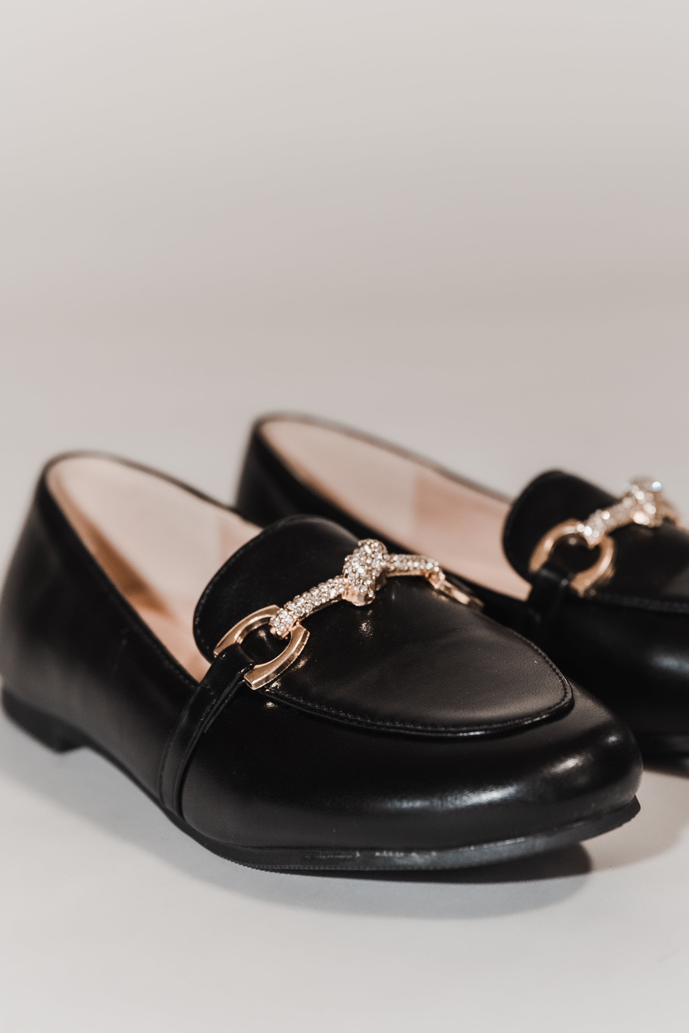 ELICE- Black Girls Diamante Ballerina Loafers